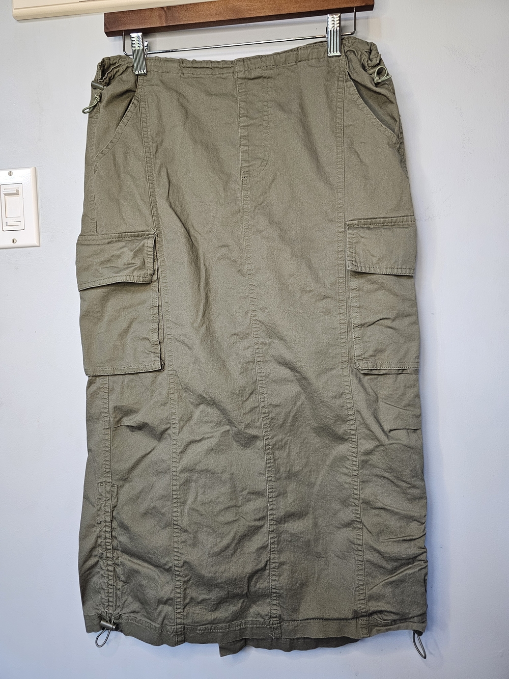Ultra Flirt Olive Green Cargo Maxi Skirt Drawstring Slit XS